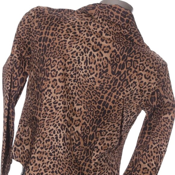 LEOPARD Zip Up BLOUSE Fitted Top Dress Shirt Coldwater Creek Petite NWOT PS - Picture 3 of 5